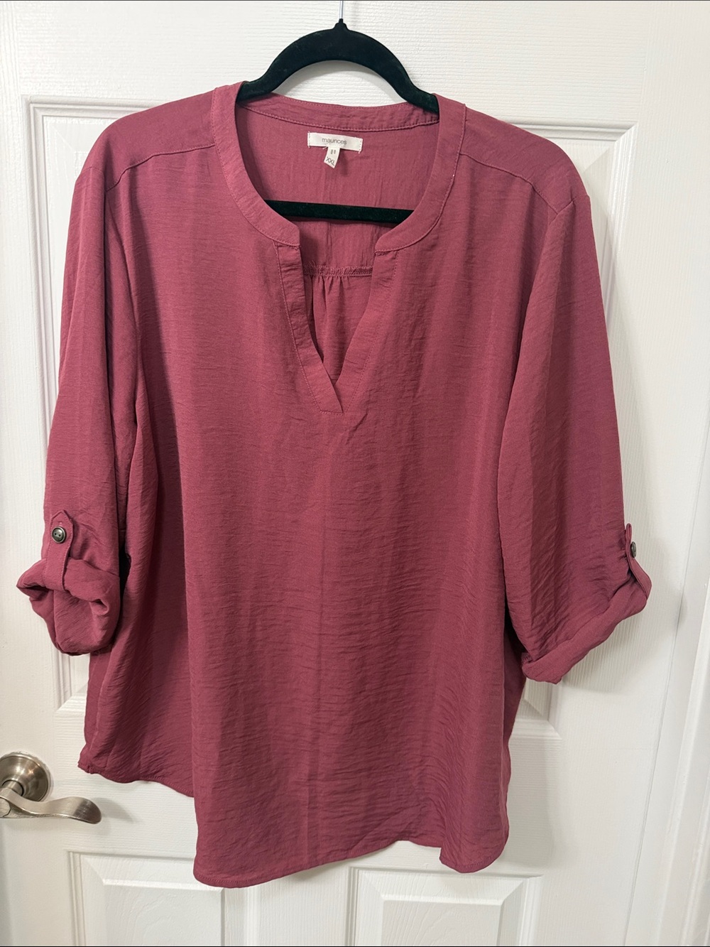 Maurices Rose-Mauve Split-Neck Roll-Tab Blouse